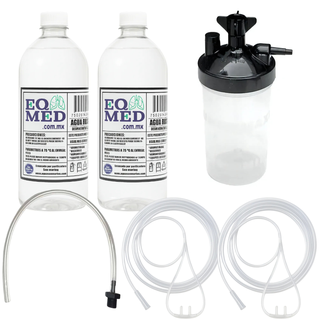Vaso Humificador  + Adaptador + Agua Destilada+ 2 Canula 2m