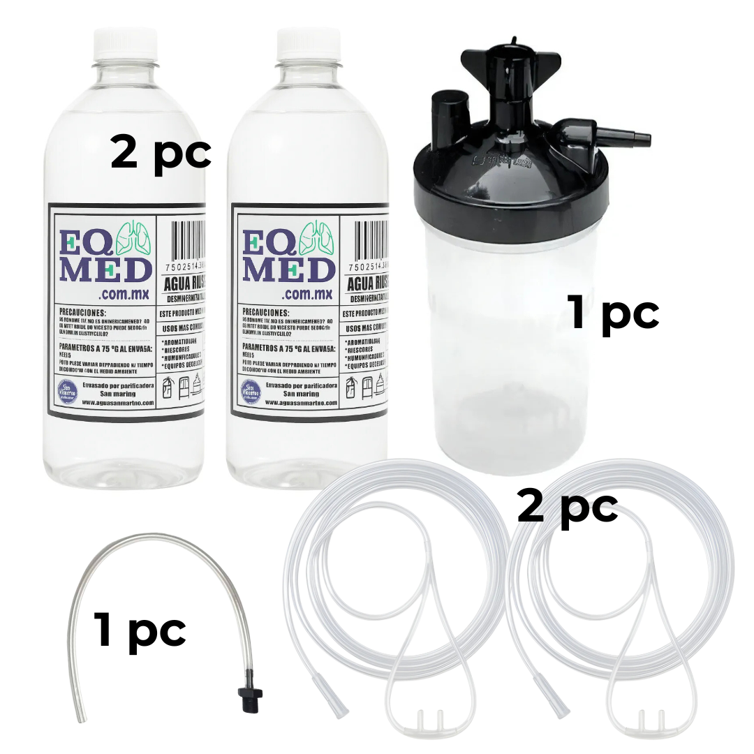 Vaso Humificador  + Adaptador + Agua Destilada+ 2 Canula 2m