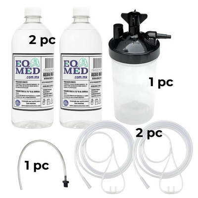 Vaso Humificador  + Adaptador + Agua Destilada+ 2 Canula 2m