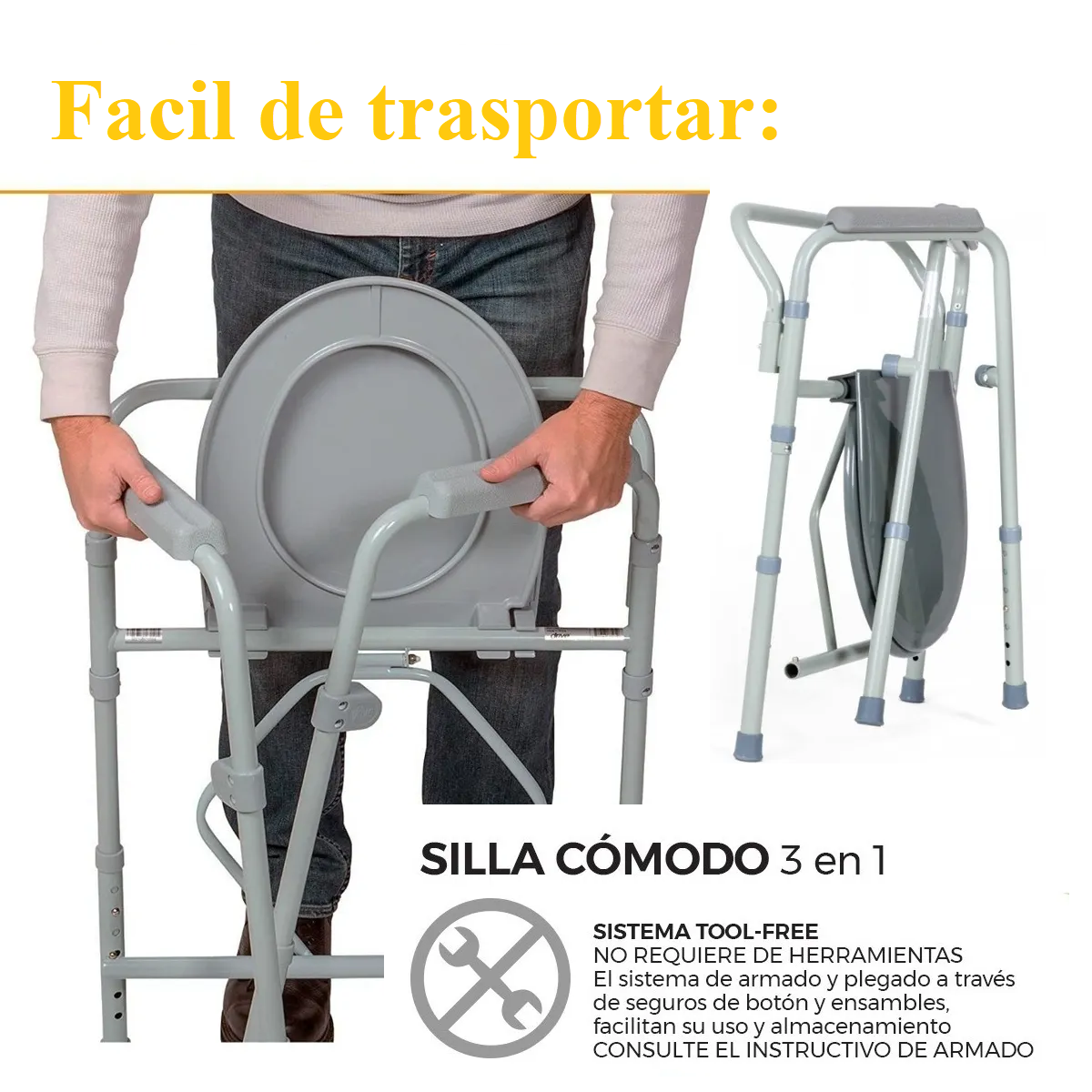 Silla Comodo Aumento WC Baño Portatil Adulto Plegable